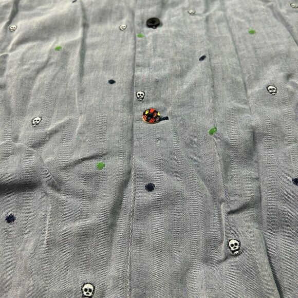 Visconti Black Button Up Shirt Polka Dots Skull Multicolored Size 2XL Flip Cuff - Picture 3 of 11